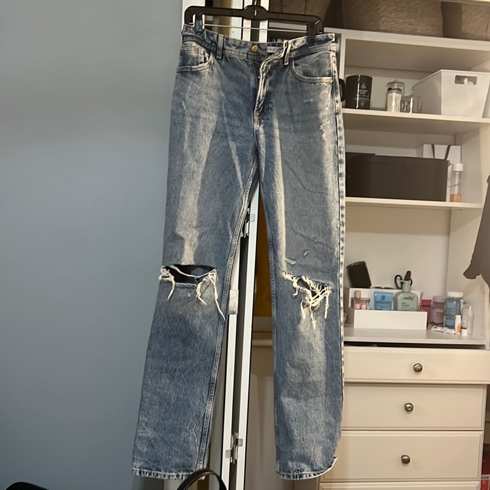 Zara high rise ripped jeans